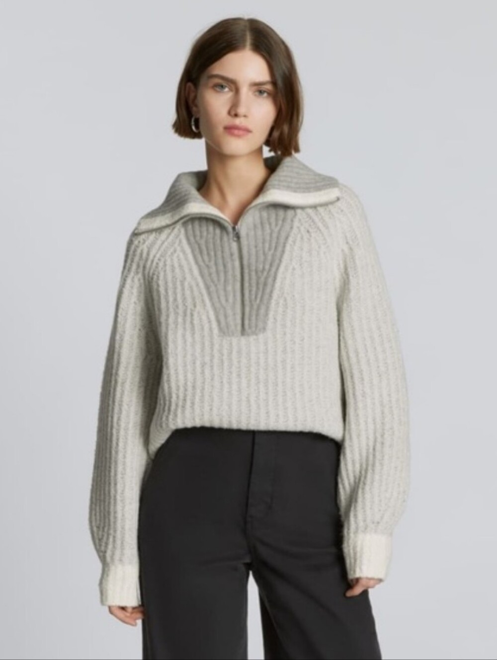 Everlane Grey Luxe Teddy Wool Oversized Half Zip Knit Sweater